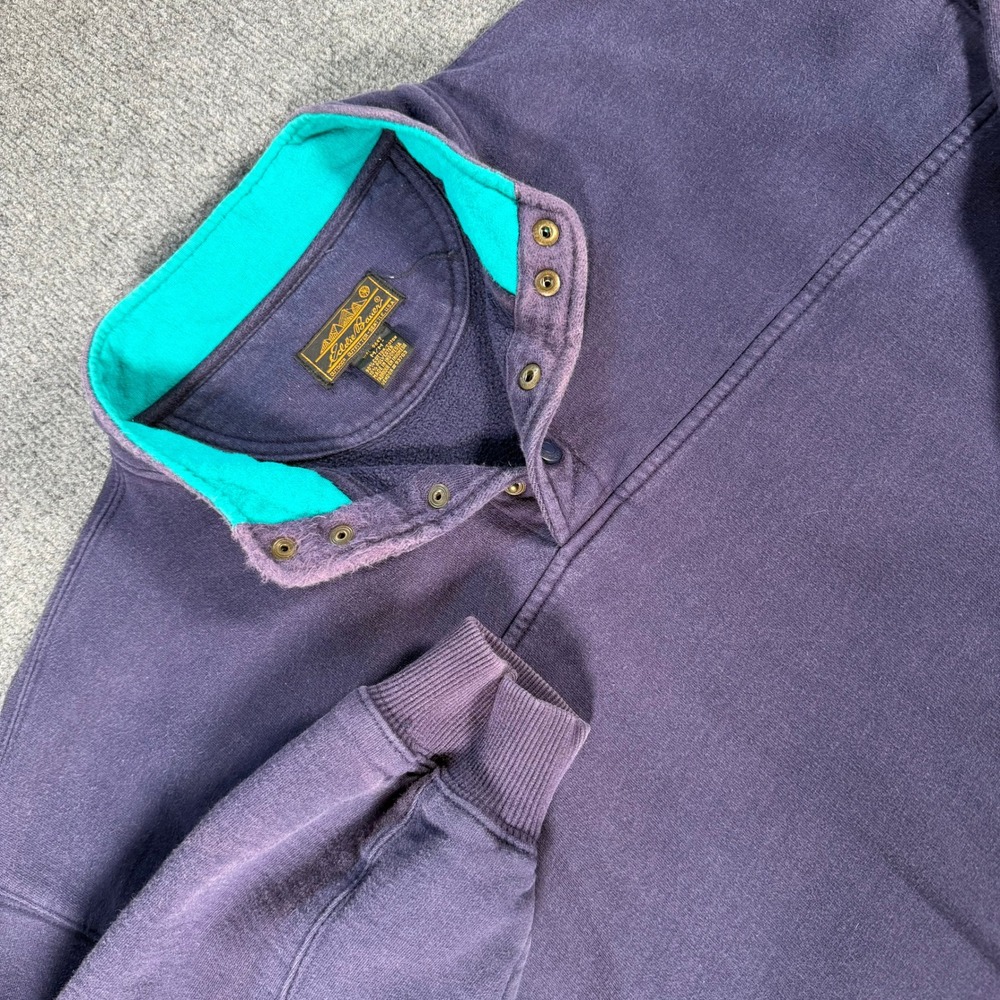 Vintage Eddie Bauer Mens Blue Teal Snap Neck Pullover Sweatshirt Medium #4387